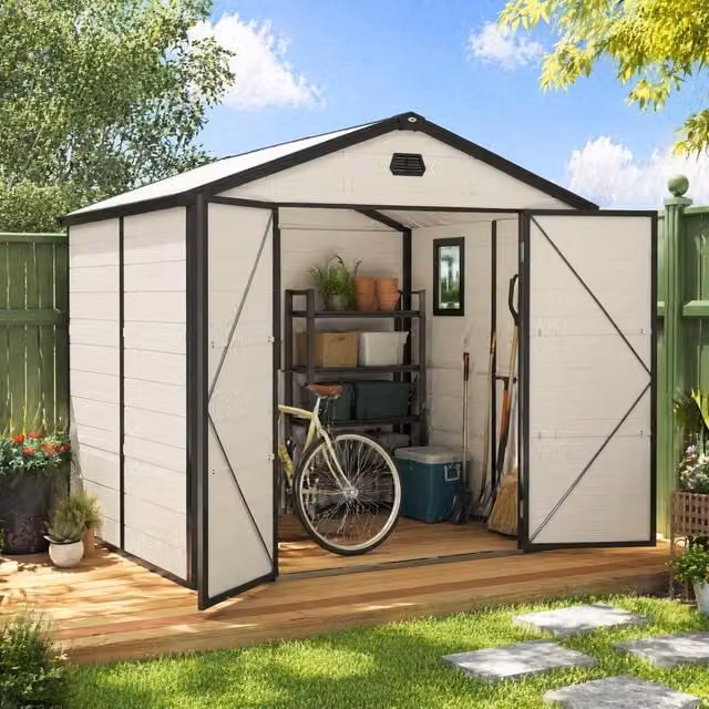 STILVORA Beige Plastic Pent Garden Shed with Window and Lockable Door W/D/H: 228 x 190 x 190 cm – 1