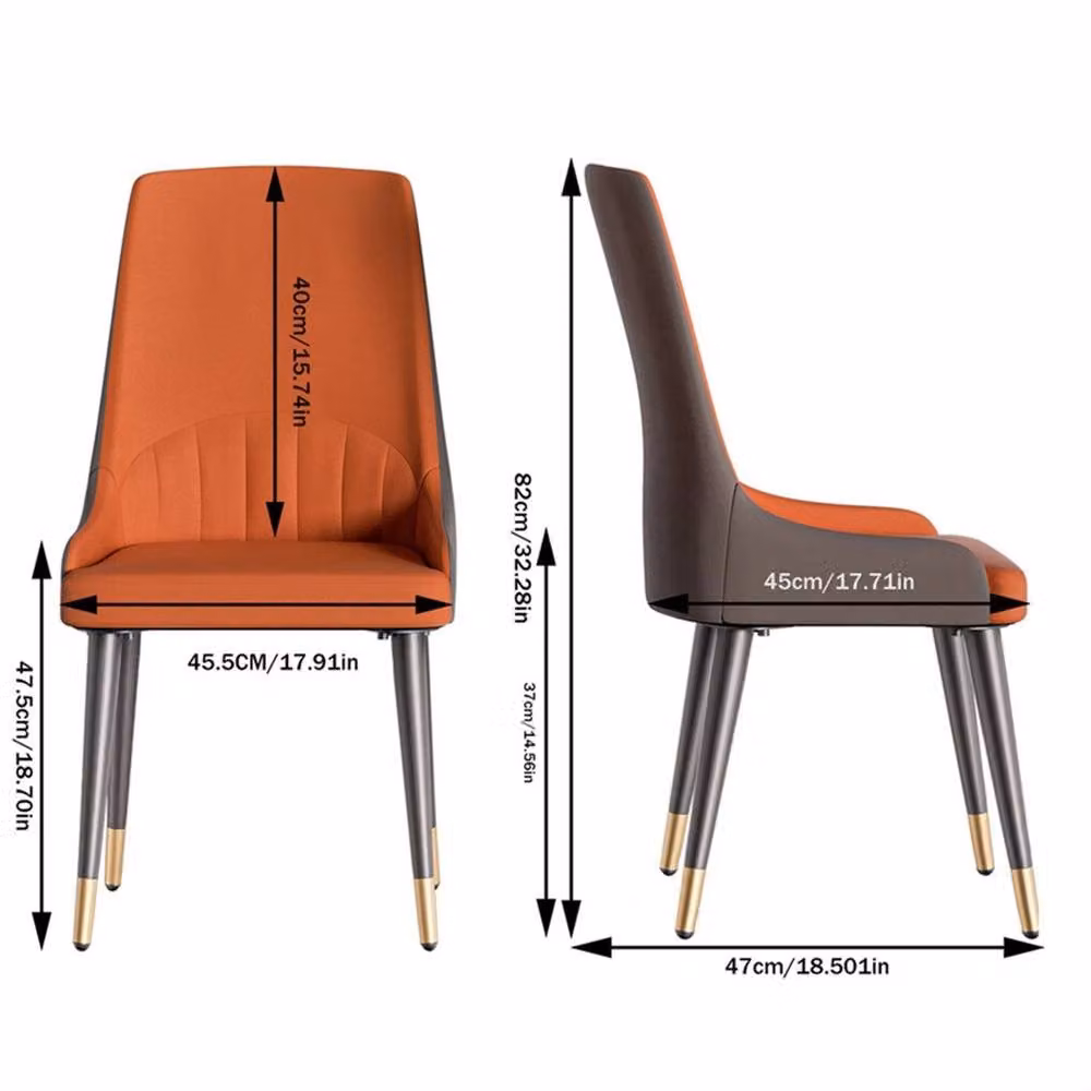 Nordara Orange Minimalist Leather Dining Chairs, Set of 2 – 2