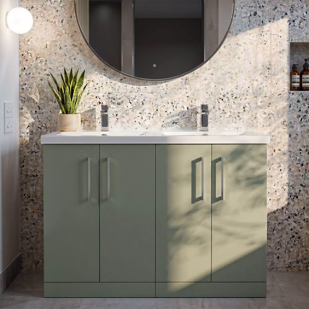 Balterley Level 4 Door Floor Standing Double Basin Bathroom Unit in Satin Green, Width: 120.5 cm – 3