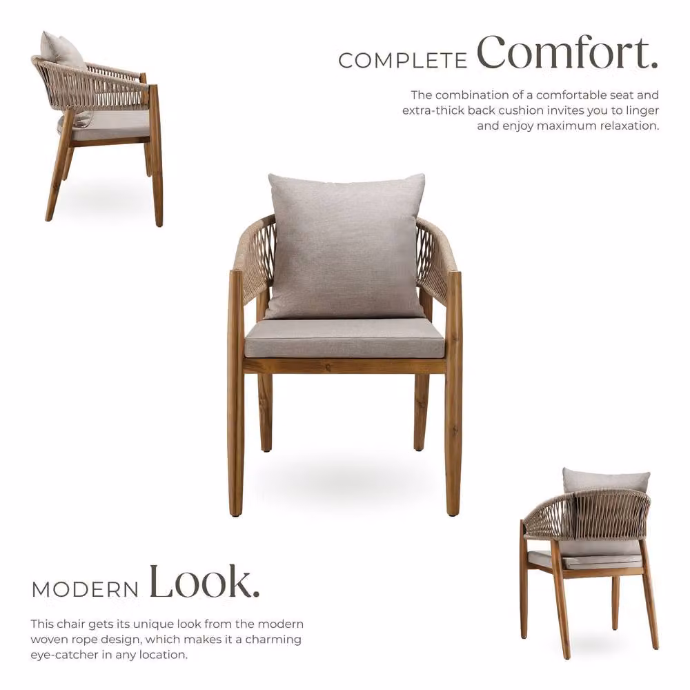 tectake Manacor Garden Chair in Sand with Fabric Cushions and Armrests – 3