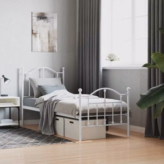 Berkfield Home Metal Bed Frame with Headboard and Footboard, White, W/D/H: 75 x 190 cm