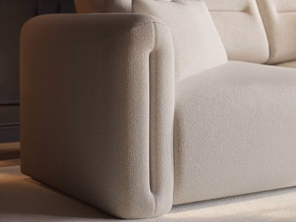 Solace+Co Mabel 3 Seater Fabric and Velvet Sofa in Beige, W/D/H: 211 x 93 x 80 cm – 2