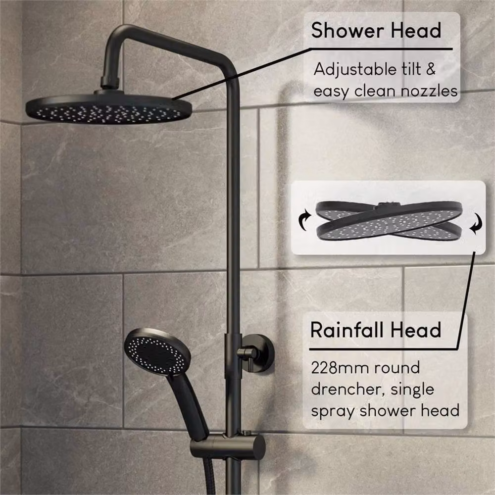 SPETLEK Round Rainfall Dual Head Thermostatic Mixer Shower in Black, W: 52 cm – 2