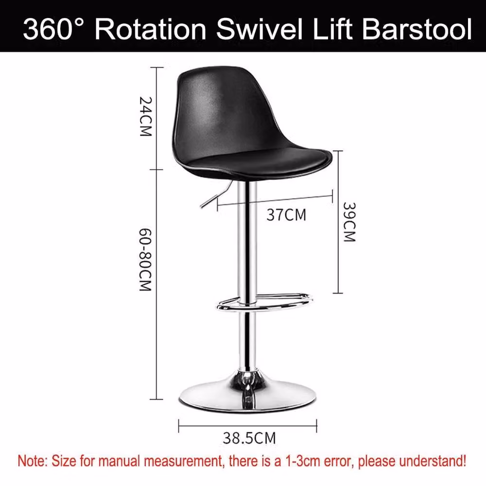 FORGEVIO Height Adjustable Bar Stools, 2 Pack, Black Synthetic Leather and Metal – 2