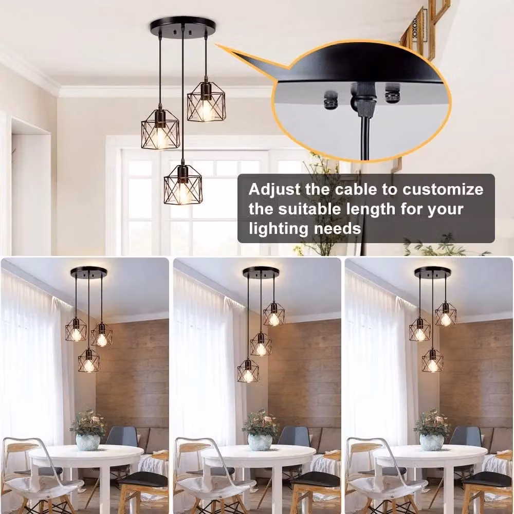 COMELY Three Head E27 Iron Diamond Ceiling Chandelier in Black – 6