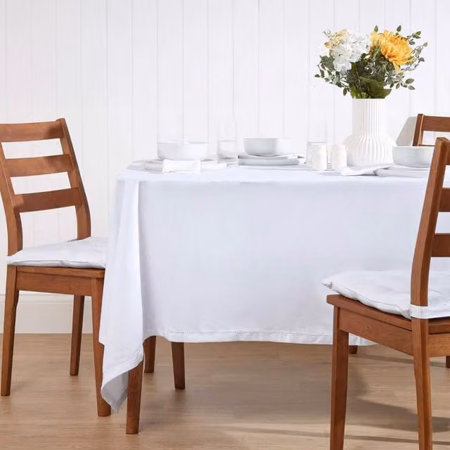 Homescapes Plain White Cotton Rectangular Tablecloth, W/D/H: 137.16 x 137.16 x 137.16 cm