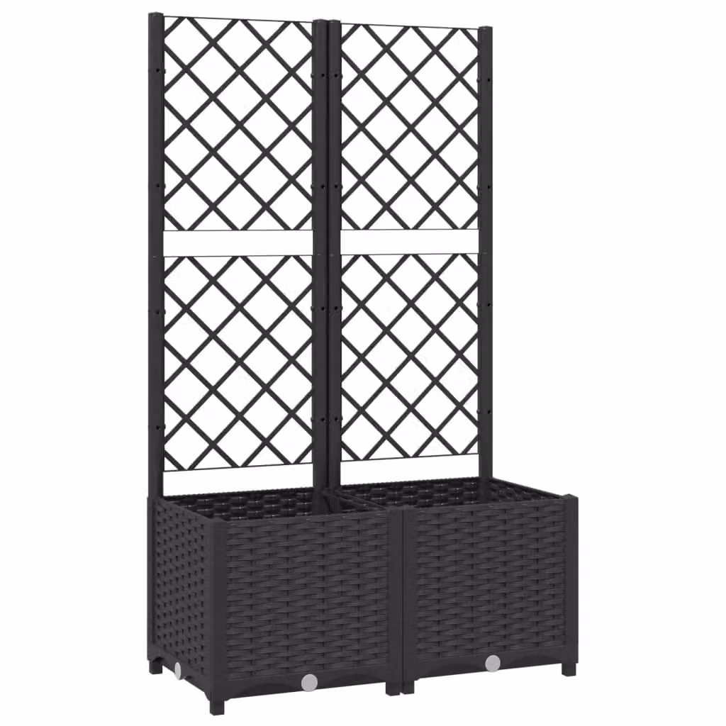 Berkfield Home Garden Planter with Trellis in Black, W/D/H: 80 x 40 x 136 cm – 2