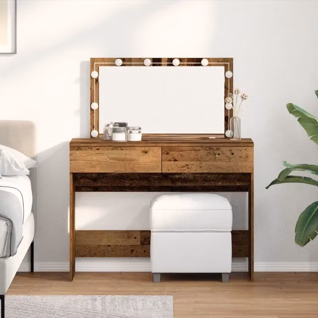 Berkfield Home Rustic Wood Dressing Table with LED in Brown, W/D/H: 100 x 40 x 120 cm – 1
