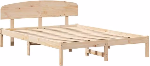 Berkfield Home Solid Wood Pine Bed Frame with Headboard, Beige, W: 150 cm, D: 200 cm
