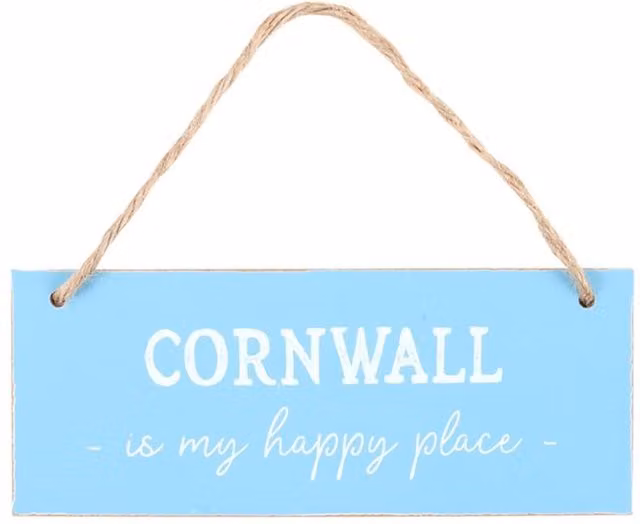 KDMK Cornwall Is My Happy Place Wooden Hanging Wall Sign in Blue and White