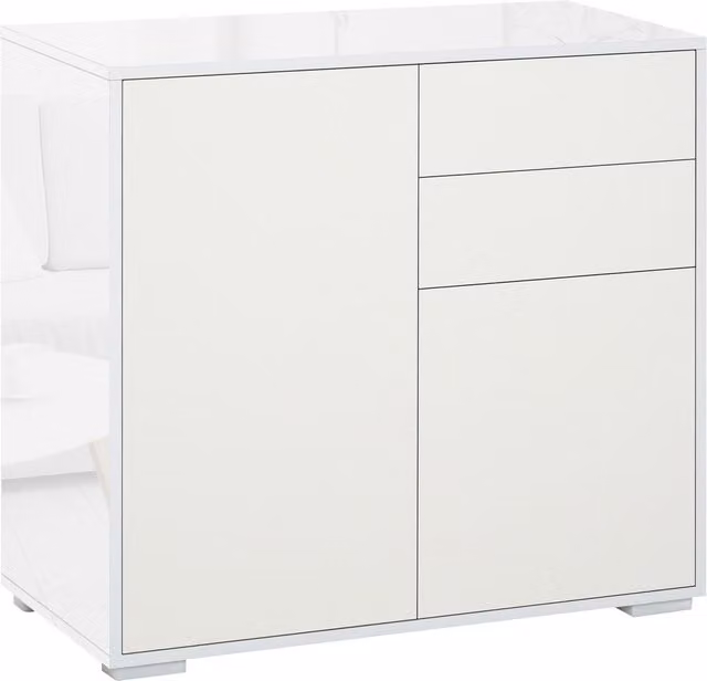 HOMCOM Modern White Glossy Push-Open Storage Cabinet with 2 Drawers and 2 Doors