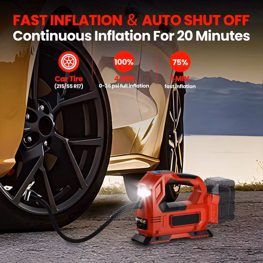 Ventryn Cordless Digital Air Compressor for 18V Battery, Red – 4