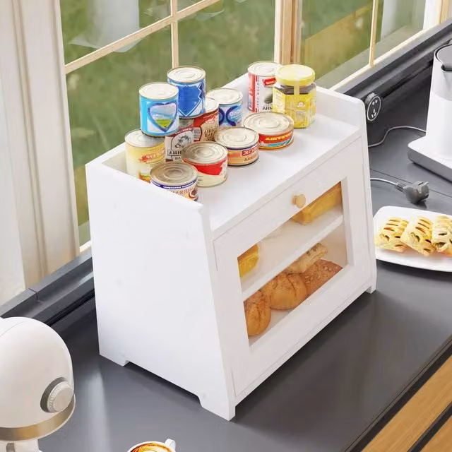 VOGREX White Large Ventilated Kitchen Countertop Bread Storage Box W: 40.0 cm, D: 33.5 cm