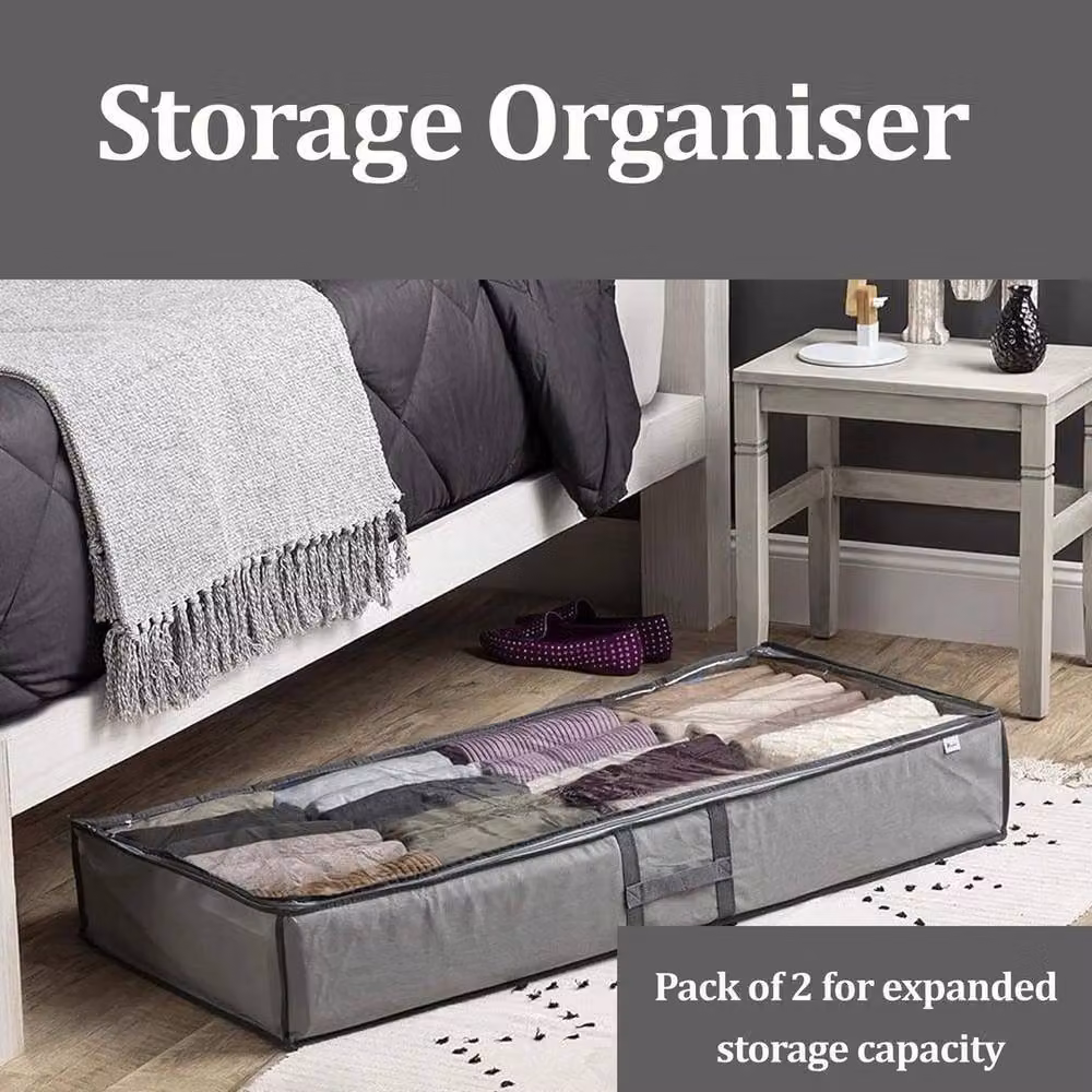 NESTLUNE Grey Underbed Fabric Storage Bag with 5 Compartments and Mesh Details – 4