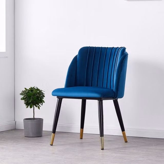Life Interiors Milano Set of 4 Velvet Dining Chairs in Blue with Gold End Caps