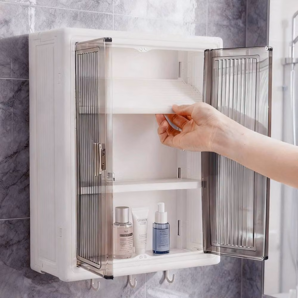 KORVIXA Modern Wall Mounted 2-Tier Bathroom Cabinet in White with Transparent Glass Doors, W: 60 cm, H: 60 cm – 2