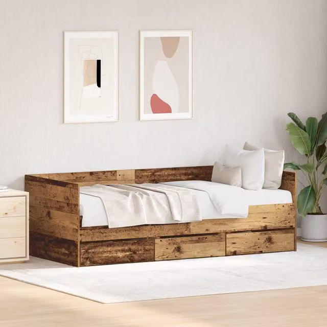 Berkfield Home Rustic Brown Engineered Wood Daybed with Drawers, W/D/H: 190 x 90 cm