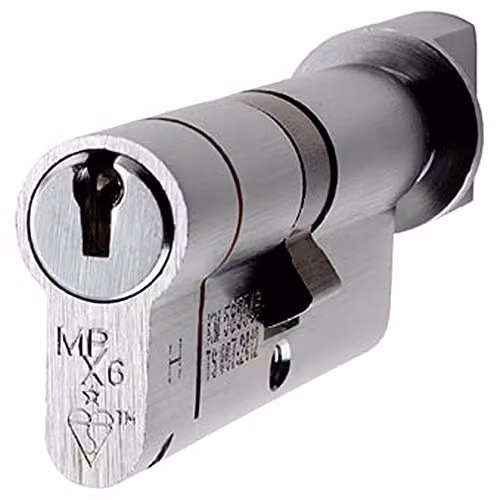 Loops 70mm Euro Cylinder and Thumbturn Lock with Knob, 6 Pin, Satin Chrome Silver