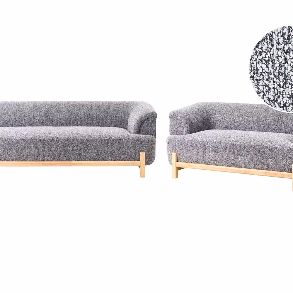 Wyld and Coco 5 Seater Sofa Set in Grey Polyester Fabric with Wooden Legs – 2