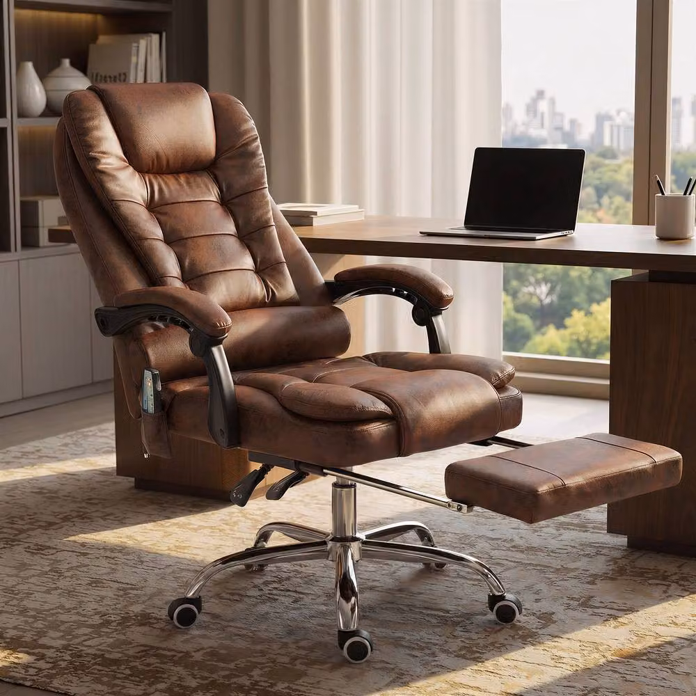 Rolipo Brown Heated 6-Point Massage Executive Office Chair with Headrest and Armrests – 3