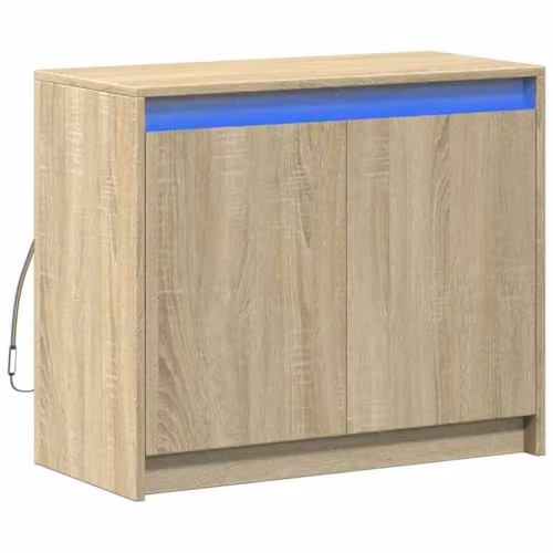 vidaXL Modern Sideboard with Integrated LED Lighting in Brown, W/D/H: 72 x 34 x 61 cm