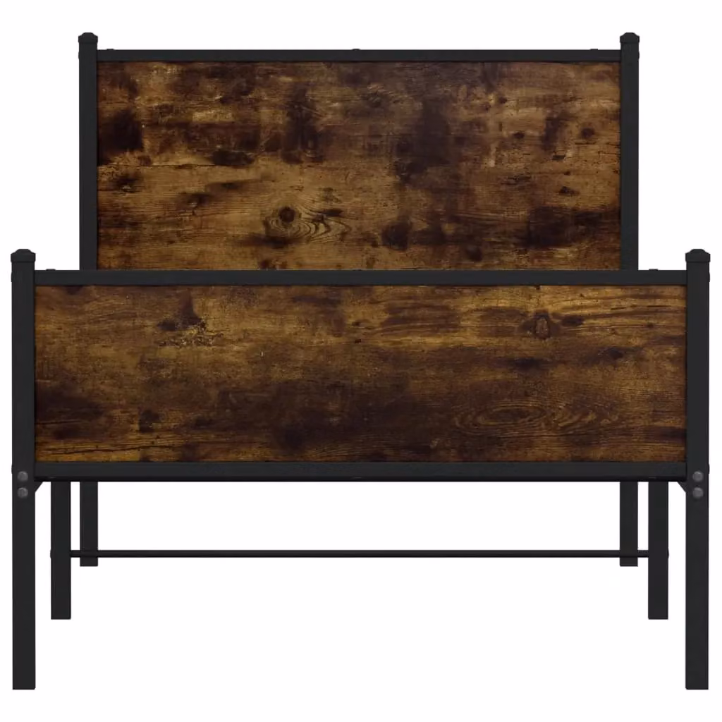 Berkfield Home Metal Single Bed Frame in Smoked Oak Brown, W/D/H: 90 x 190 cm – 3