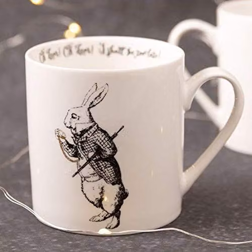 V&A Alice in Wonderland White Rabbit Bone China Mug in White and Gold, 350 ml – 2