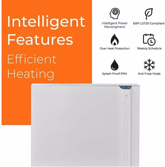 Radialight Klima Electric Wall Mounted Heater in White with Thermostat, Timer and Open Window Detection