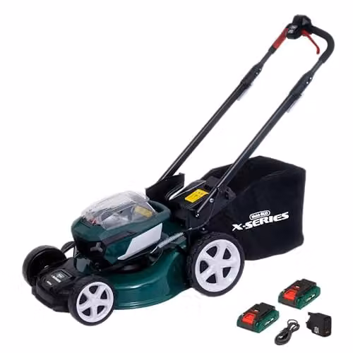 Webb 40V Brushless Self-Propelled Lawnmower in Green with 2 x 4Ah Rechargeable Batteries, Charger, Collection Bag and Mulching Kit, Cutting Width: 47 cm – 1