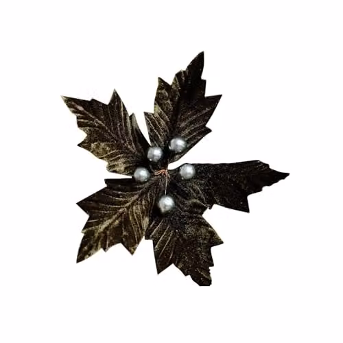 Melody Maison Set of 2 Green Velvet Poinsettia Floral Christmas Decoration Picks, Height: 20 cm – 2