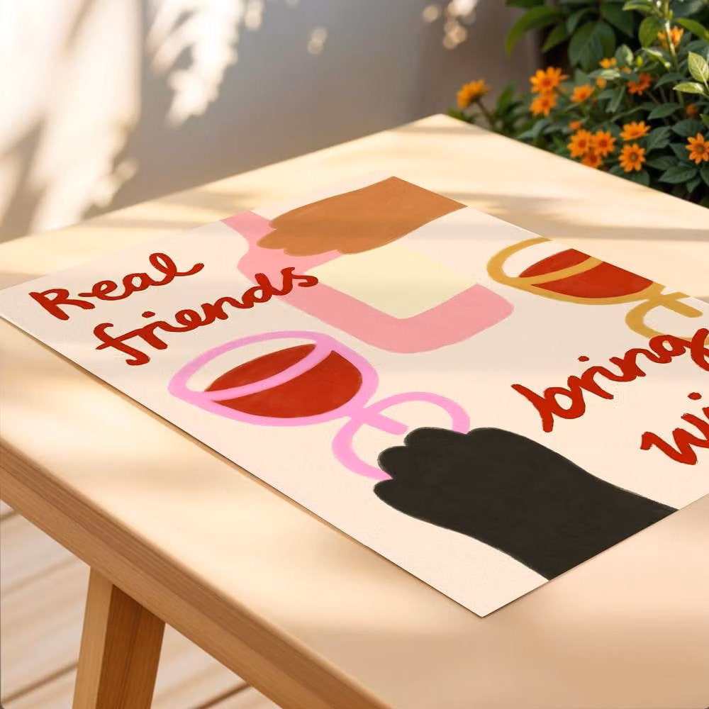 The Paper Tail Friends Bring Wine Multicolour Illustration Print, W: 14.8 cm, H: 21.0 cm – 4