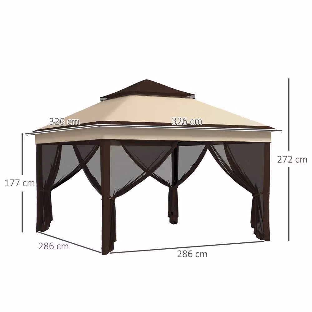 Matteo Beige Pop Up Gazebo with Mesh Walls and UPF 30+ Protection, W/D/H: 326 x 326 x 272 cm – 3