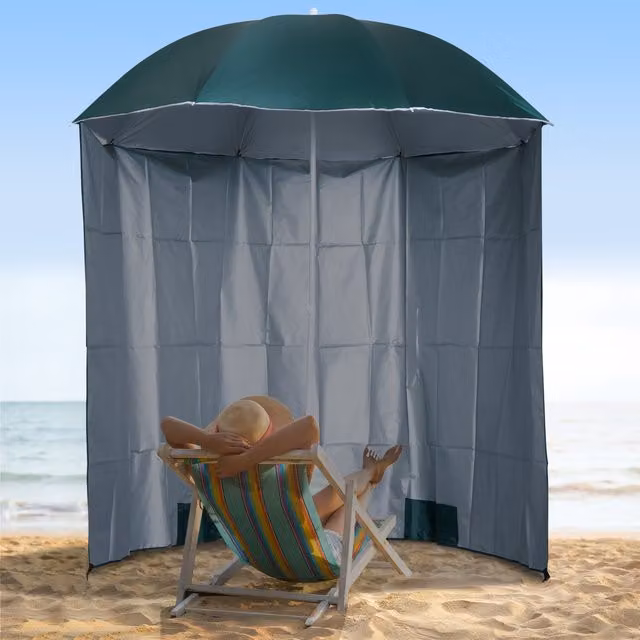Outsunny Fishing Umbrella Beach Parasol in Green and Silver