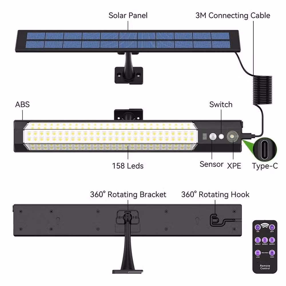 VOGREX Solar LED Wall Light with 180 LEDs and Motion Sensor in Black – 4