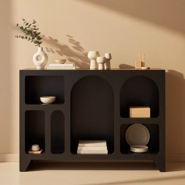 OHS Modern Arched Sideboard Display Unit and Buffet Cabinet in Matt Black