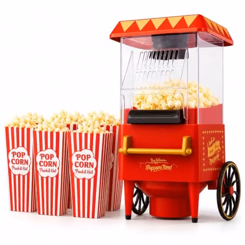 Almineez Retro Carnival Popcorn Maker, Red 1200W Electric Hot Air Popcorn Machine