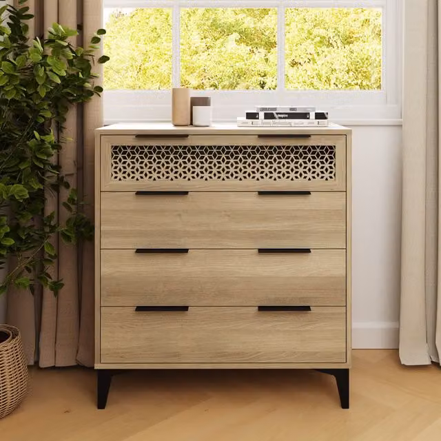 GFW Ezra 4 Drawer Chest in Brown and Black Wood and Metal