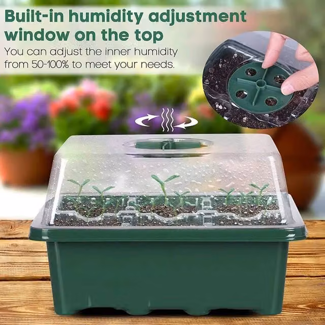 FLAVORA 10 Pack of Green 12 Hole Plastic Seed Starter Grow Trays