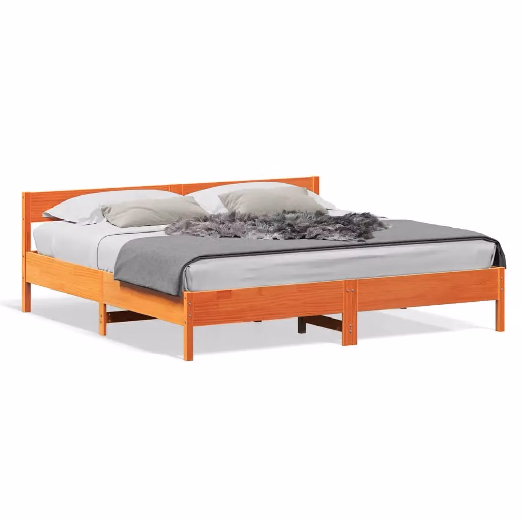 Berkfield Home Super King Solid Wood Pine Bed Frame in Wax Brown, W/D/H: 180 x 200 cm – 2