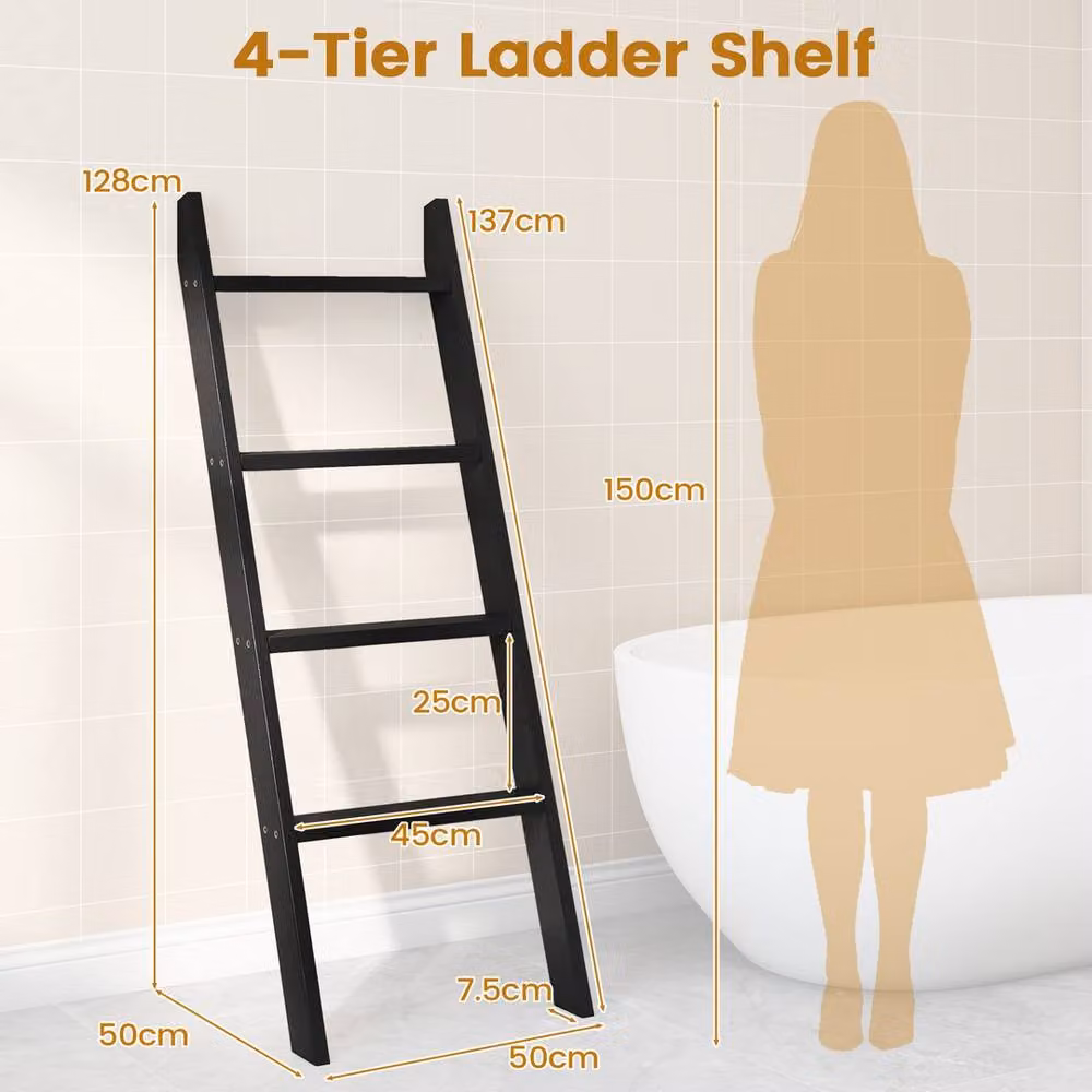 Havendro 4 Tier Black Wooden Leaning Blanket and Quilt Ladder, Height: 137 cm – 2