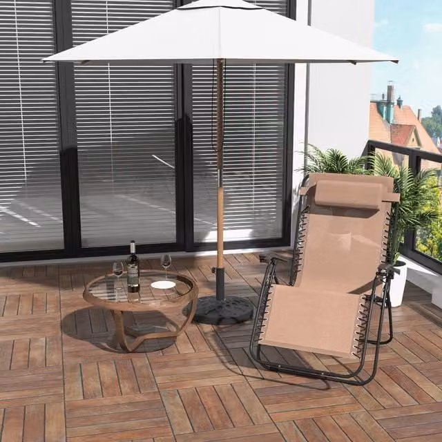 Outsunny Folding Reclining Sun Lounger with Adjustable Headrest and Armrests, Beige