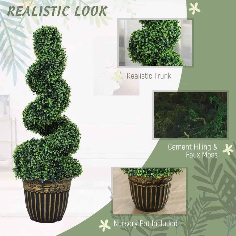 Wyld Haus Kayoyo Set of 2 Green Artificial Spiral Boxwood Topiary Trees, Height: 90 cm – 5