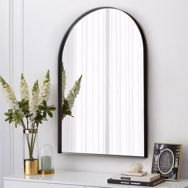 Livingandhome Arch Shaped Minimalist Metal Frame Explosion-Proof Wall Mirror in Black