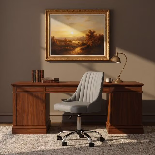 Orsina Ergonomic Modern Home Office Chair in Off-White Leather Effect with Silver Metal Accents – 2