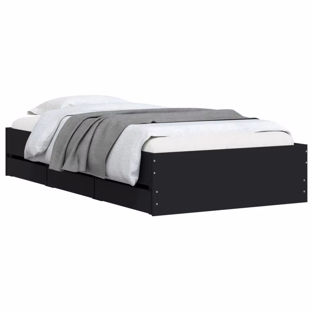 Berkfield Home Small Single Bed Frame with Drawers, Black, W: 75 cm, L: 190 cm – 3