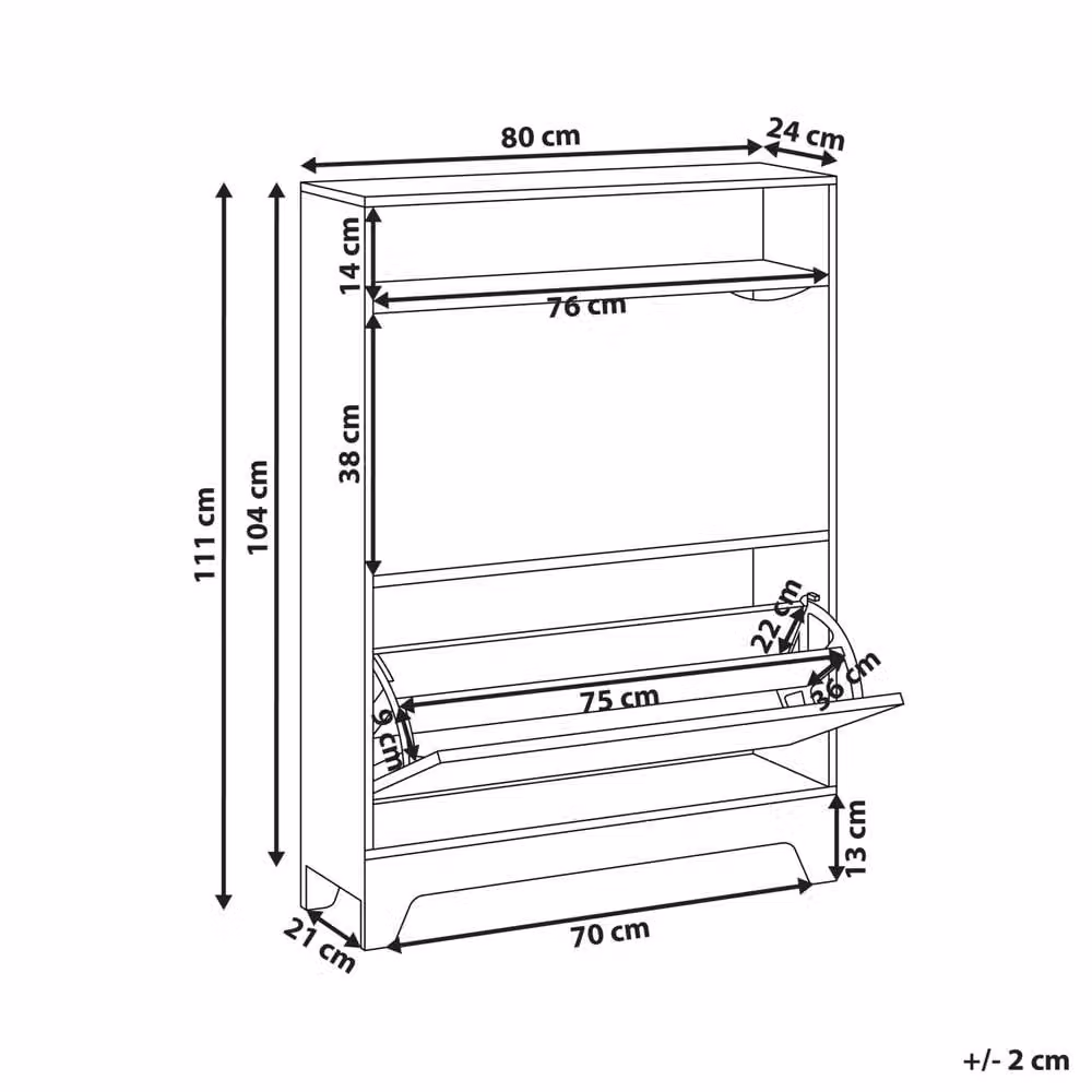 Wyld and Coco White and Brown MDF Shoe Cabinet with 2 Tilting Compartments, W: 80 cm, D: 24 cm, H: 111 cm