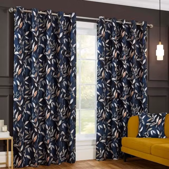 Sundour Blue Floral Blackout Eyelet Curtains, Thermal Insulating, W: 137 cm, H: 117 cm