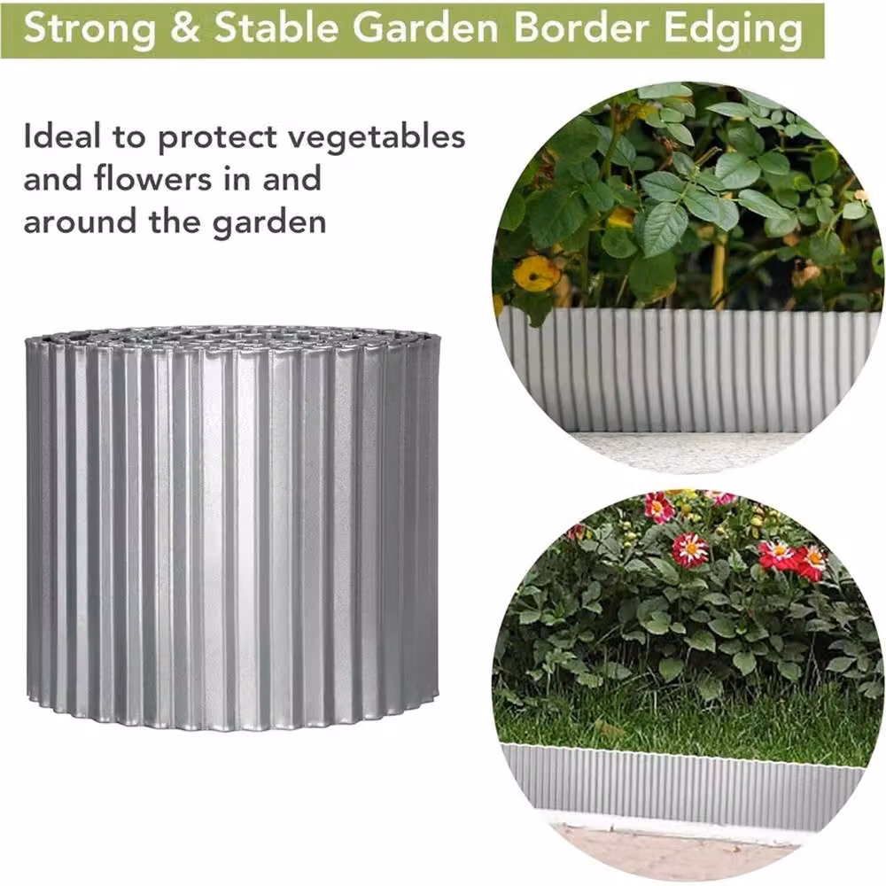 Nordara Galvanised Steel Flexible Lawn Edging Roll, Silver, 100 Pieces – 7