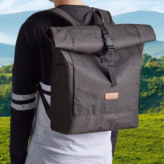 VonShef Water Resistant Insulated Rolltop Cooler Backpack in Black and Grey