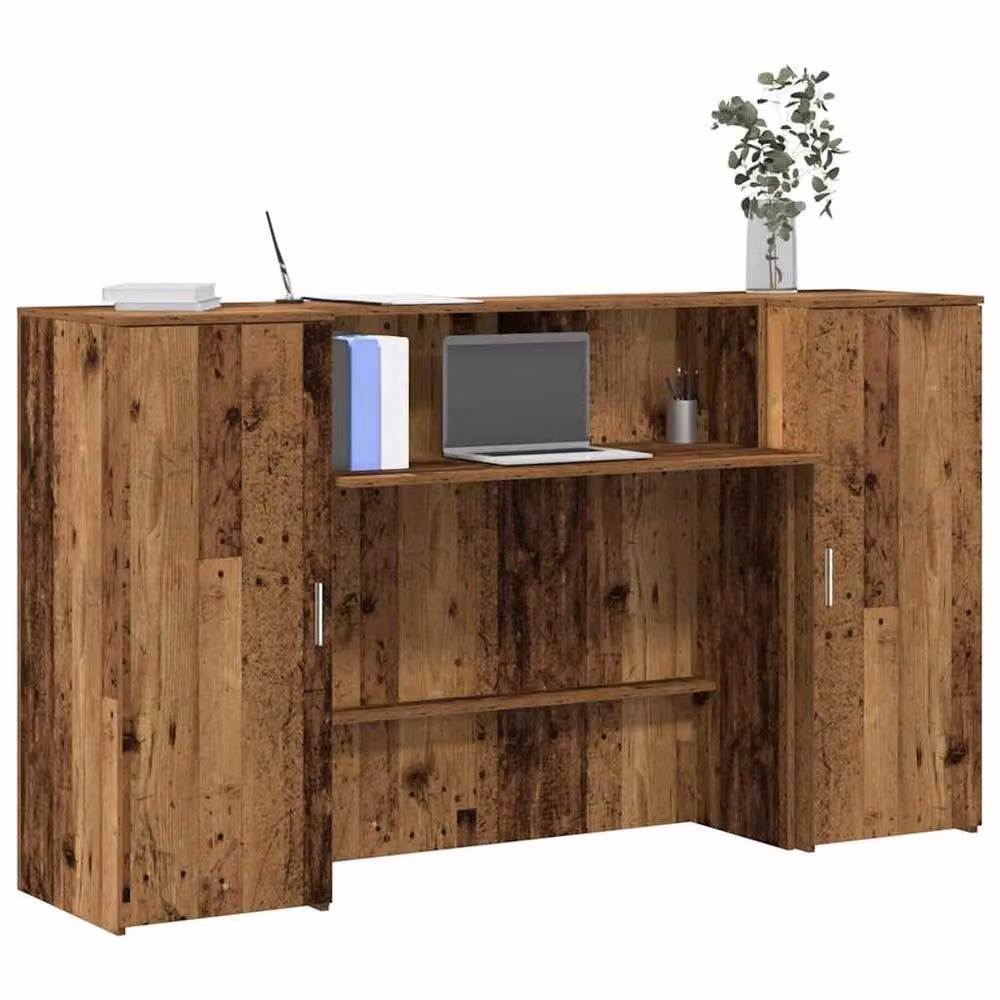 Berkfield Home Reception Desk in Brown Old Wood, W/D/H: 180 x 50 x 103.5 cm – 1